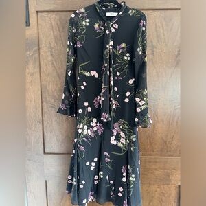 NWOT ASTR Black Floral Long-Sleeve Tie-Neck Midi Dress